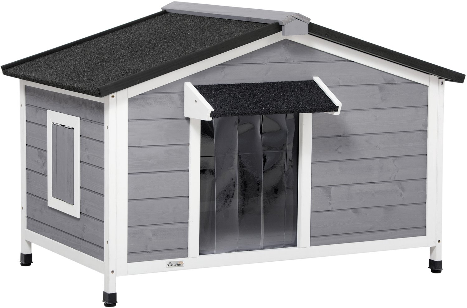 Pawona Hondenhut van massief hout - Met asfaltdak en uitneembare bodem - 109 x 79 x 72 cm - Grijs en Wit