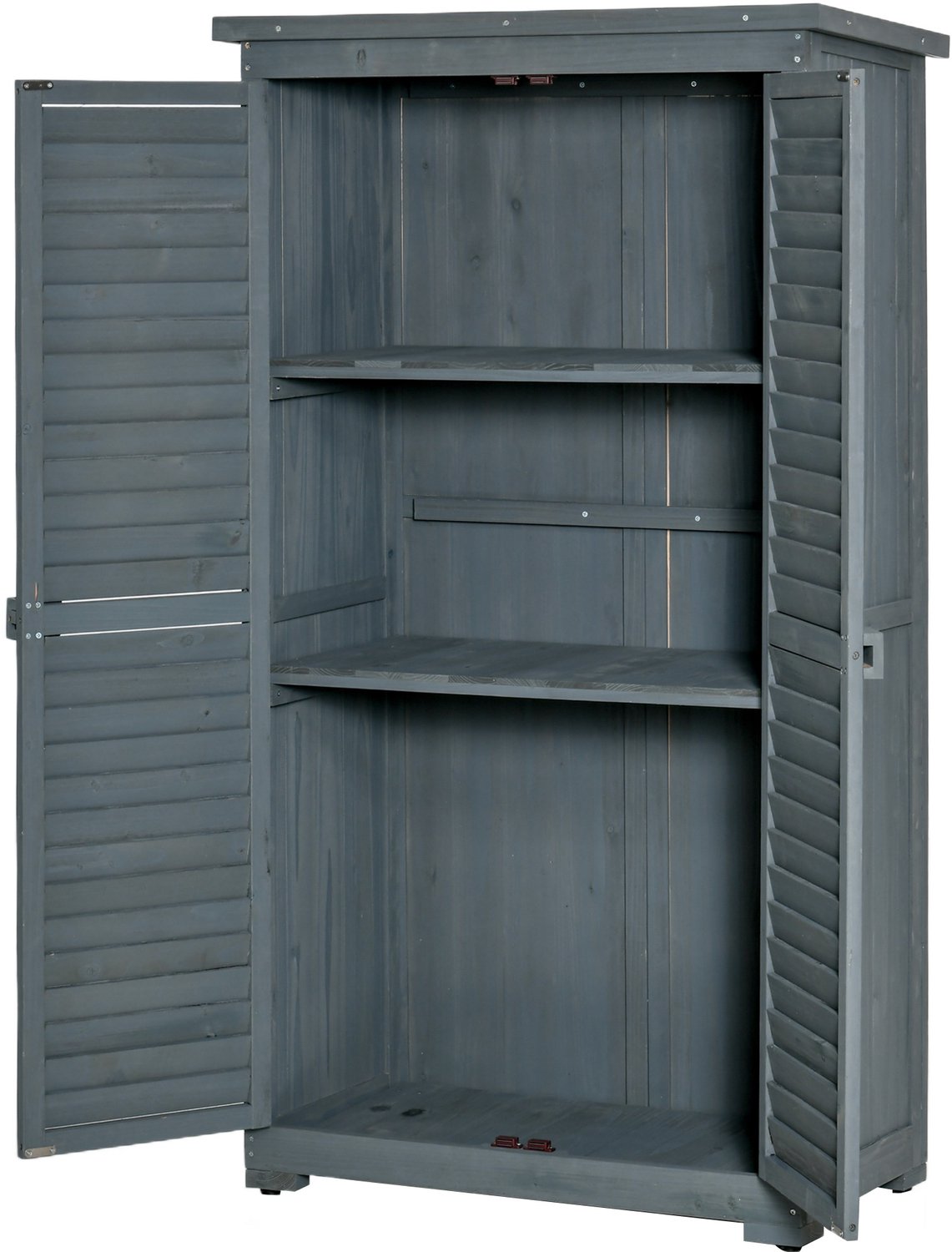 Sunona Tuinkast van dennenhout - Met 3 legplanken en lamellendeuren - 87 x 46,5 x 160 cm - Grijs