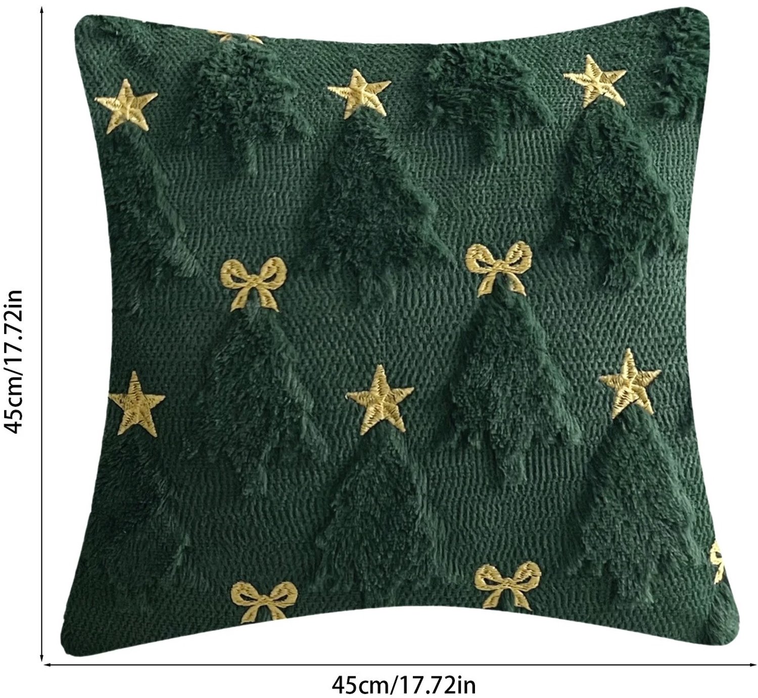 Kerst Kussenhoezen 45x45 cm (Set van 2) - Luxe Groene Pluche Kussenslopen met 3D Kerstboom & Gouden Details - Zachte Sierkussenhoezen voor Bank & Woonkamer – foto 4