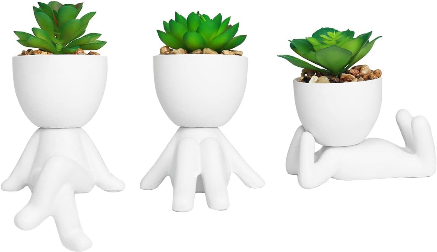 Set van 3 kunstmatige vetplanten voor kantoor, nepplanten met keramiek menselijke gevormde potten, kleine schattige nepvetplanten potten voor slaapkamer/kamer/kast/boekenplankdecoratie