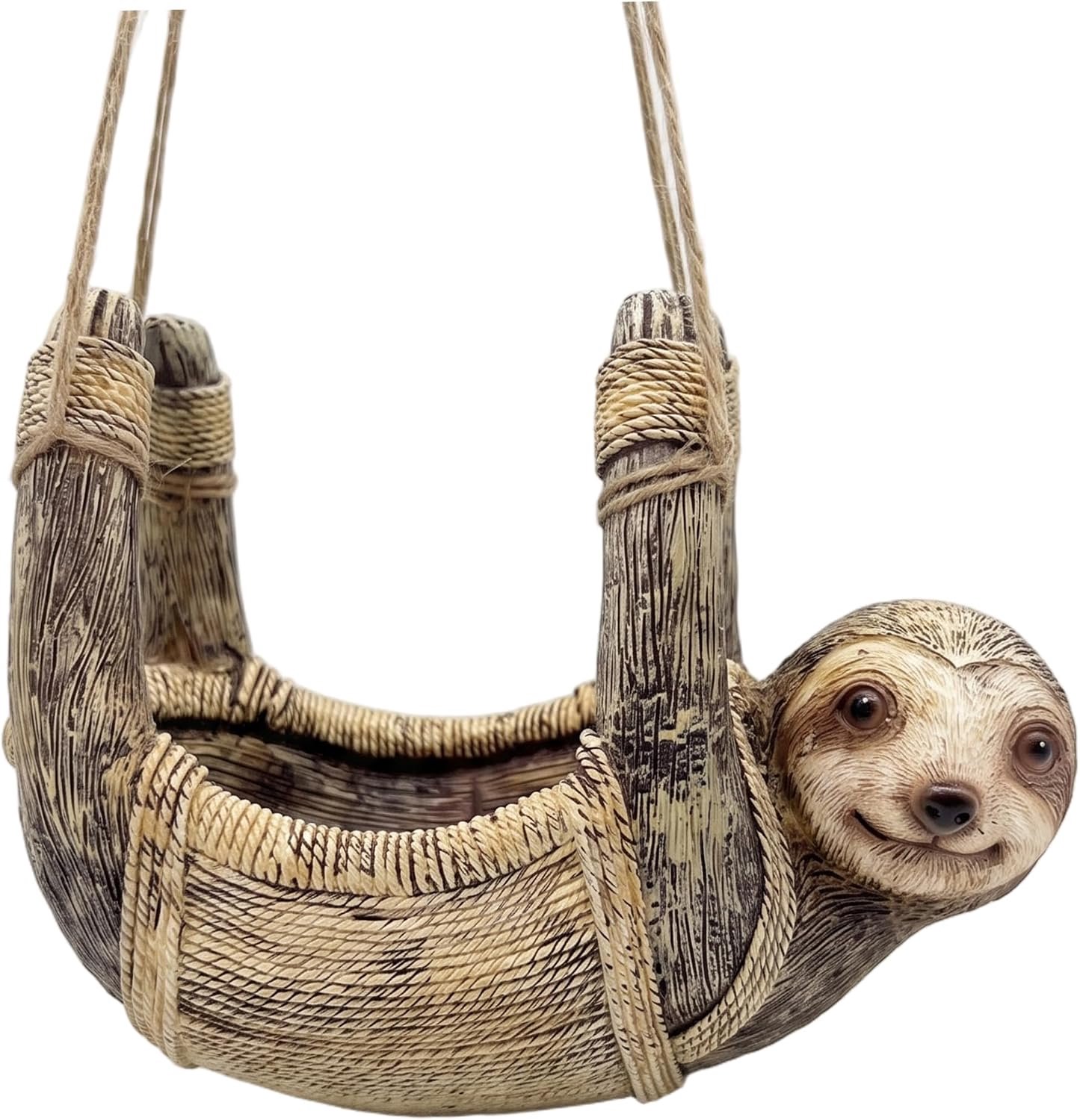 Vogelvoederbak voor buiten, 2-in-1 hangende plantenbak en wilde vogelvoeders voor buiten, bruine hars luiaard tuindecoratie.