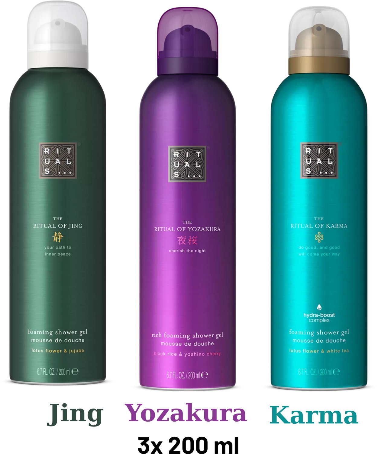 Rituals - Shower Gel Value Pack - Yozakura 200 ml + Jing 200 ml + Karma 200 ml - Douchegel - Shower Foam