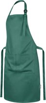 Viamart® Premium Line Keukenschort Donkergroen - Wasbaar op 60° - Horecakwaliteit 230 g/m² - Dubbel Gestikt - Vlekbestendig - 3 Zakken - Verstelbare Nekband - Kookschort & BBQ Schort - Unisex