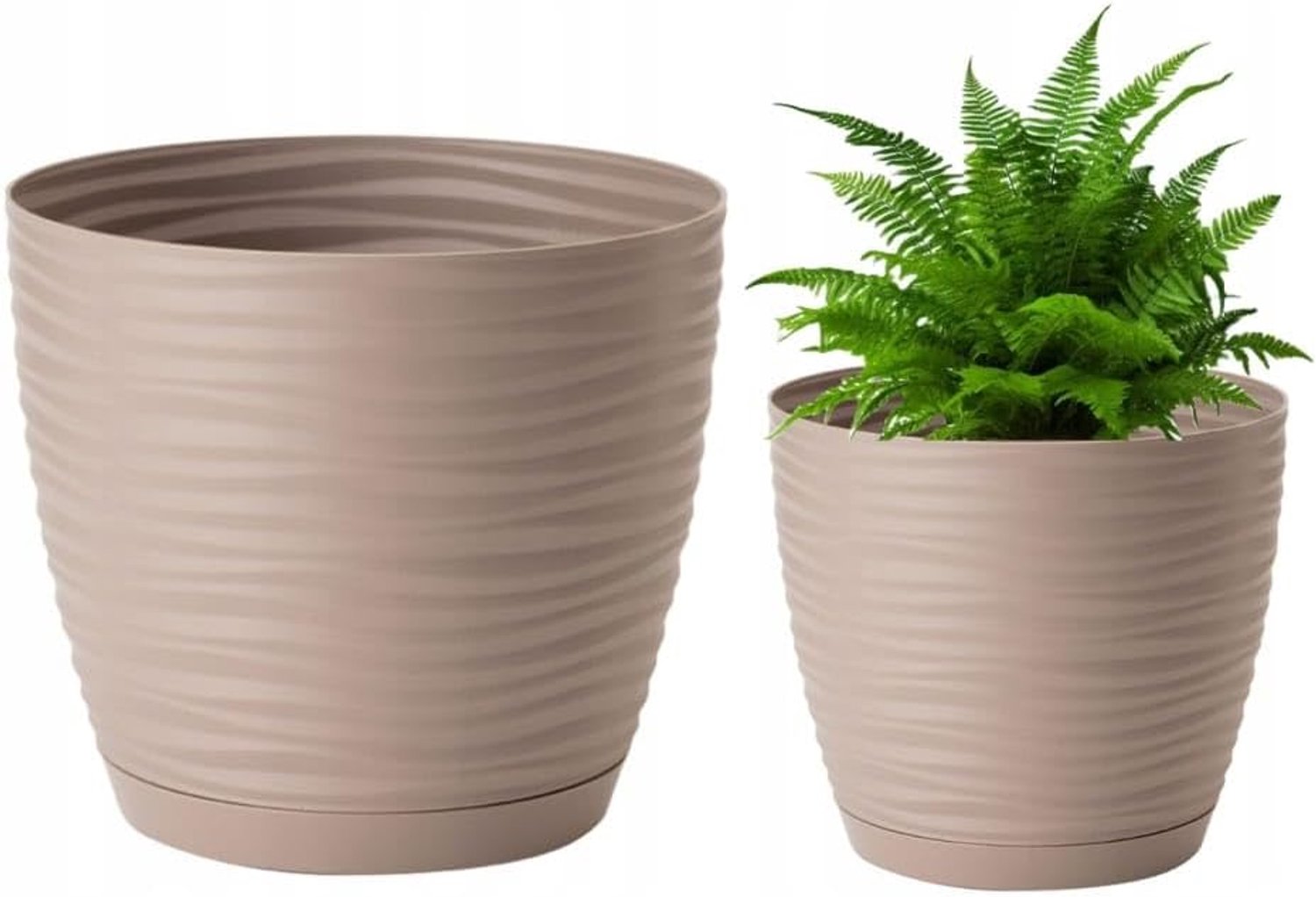 Bloempot met onderzetter, rond, 3D-effect, 7 maten (beige, 11)
