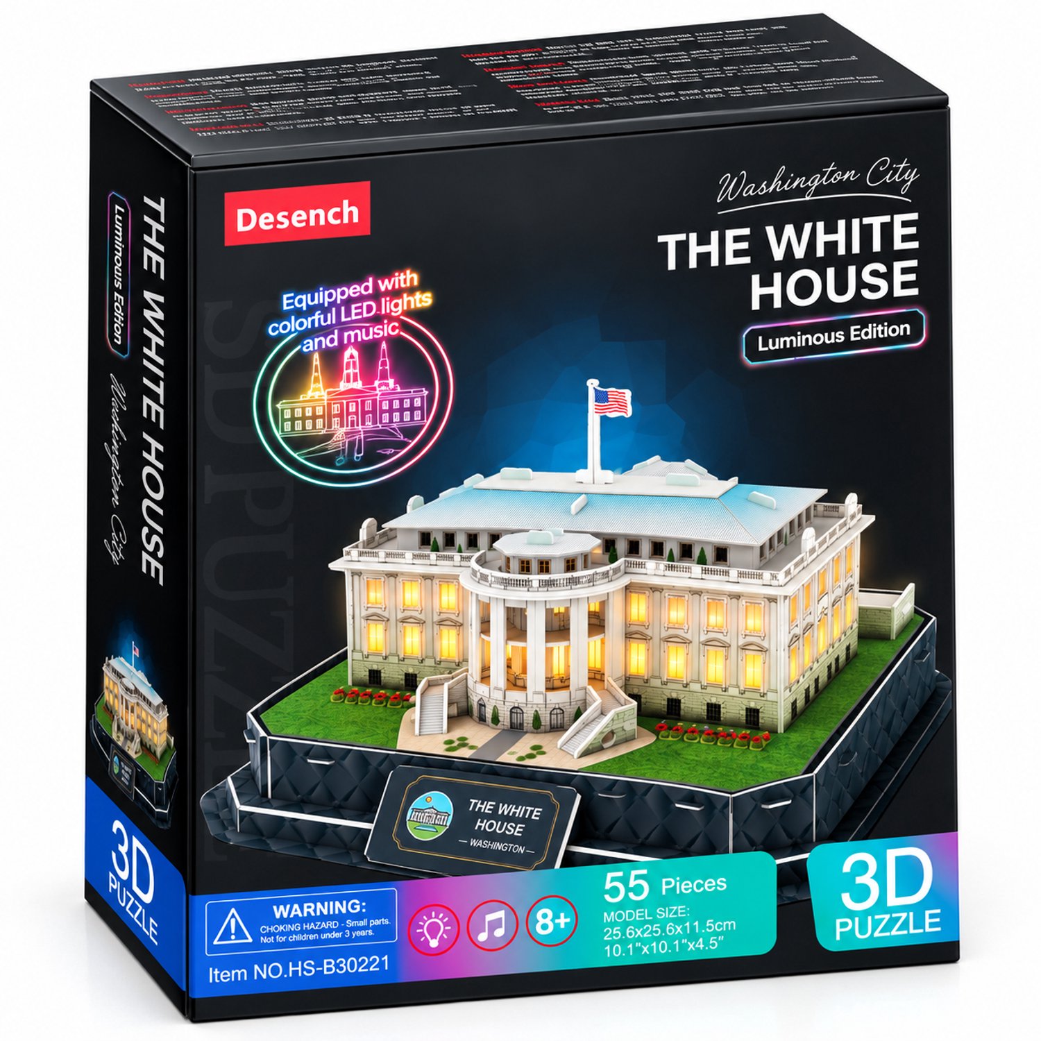 JN® 3D Puzzel Witte Huis – LED Verlicht – 55-delig Bouwpakket – 8+