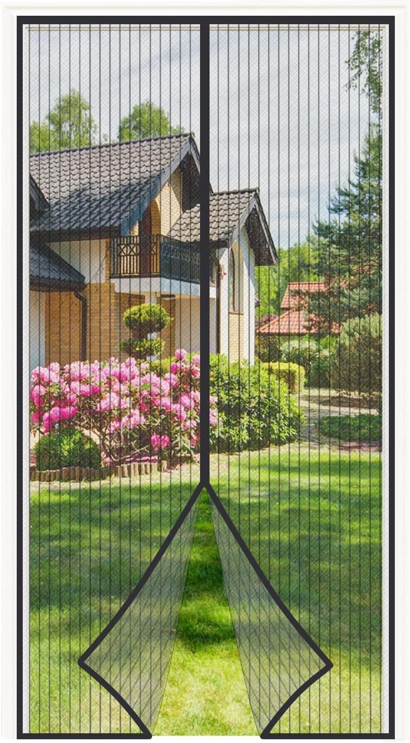 Vliegengordijn voor balkondeur 140x240cm Sterkere magneten voor horren, boren is niet nodig, insectenbescherming voor balkondeuren, woonkamerdeuren, terrasdeuren, gordijnen, zwart