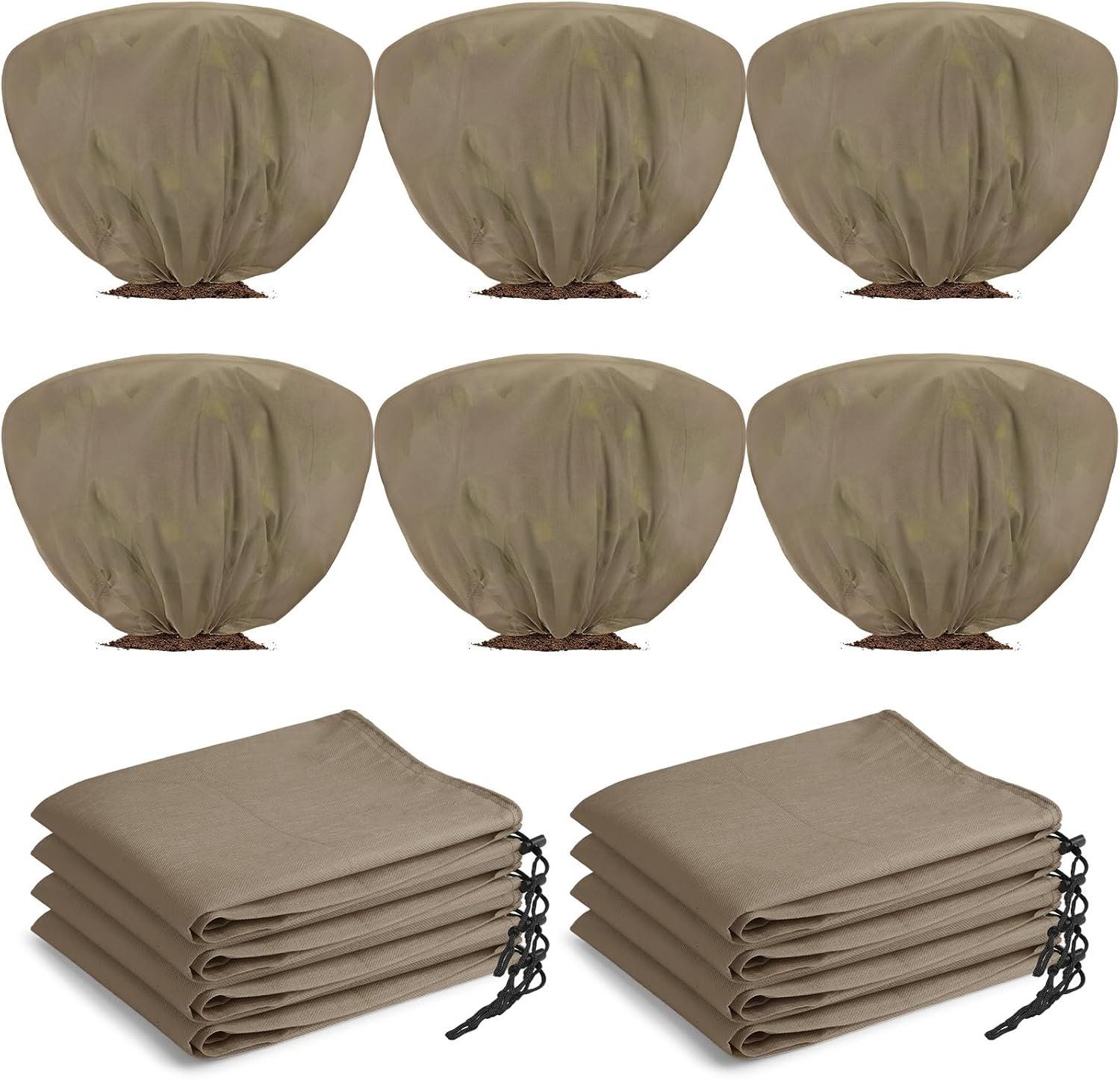 YAGXIG Beschermhoes planten - set van 6 - 100 x 60 cm - tegen vorst- Plantenhoes tegen vorst-UV-doorlatend-Beschermhoes winter boom/plant -Beschermhoes Winter-Model met trekkoord-Bruin