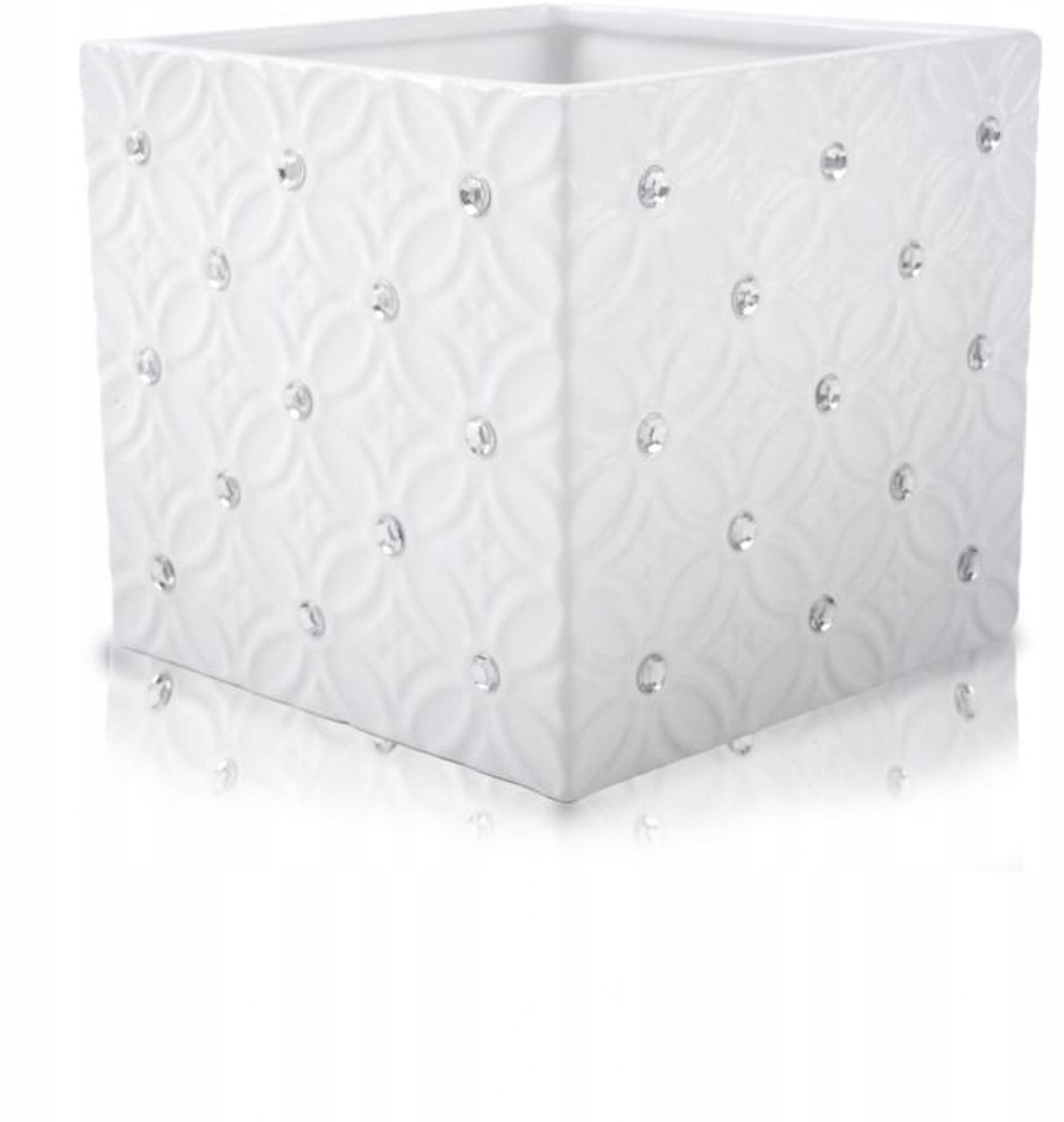 Merkloze Vierkante Keramische Pot - Glamour Zilverlook, 14x13 cm