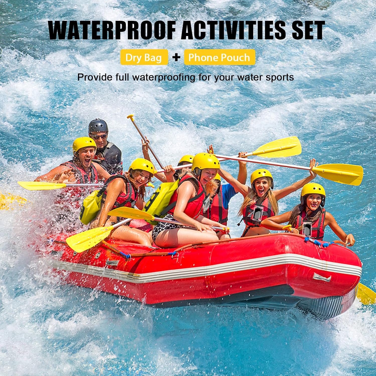 Famanu – Waterdichte tas - 5 l/10 l/20 l - dry bag drijvend met verstelbare riem - waterdichte tas voor kajakken - wandelen - raften en kamperen - met waterdichte tas voor telefoon - Geel - 20L - Waterdichte