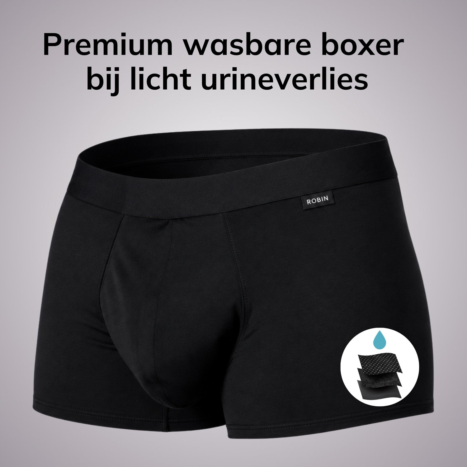 Robin Underwear Wasbaar Incontinentie Ondergoed Heren - Maat Extra Large - Zwart – Lekvrij en Absorberend Ondergoed bij Lichte Incontinentie en Druppelverlies tot 70 ml