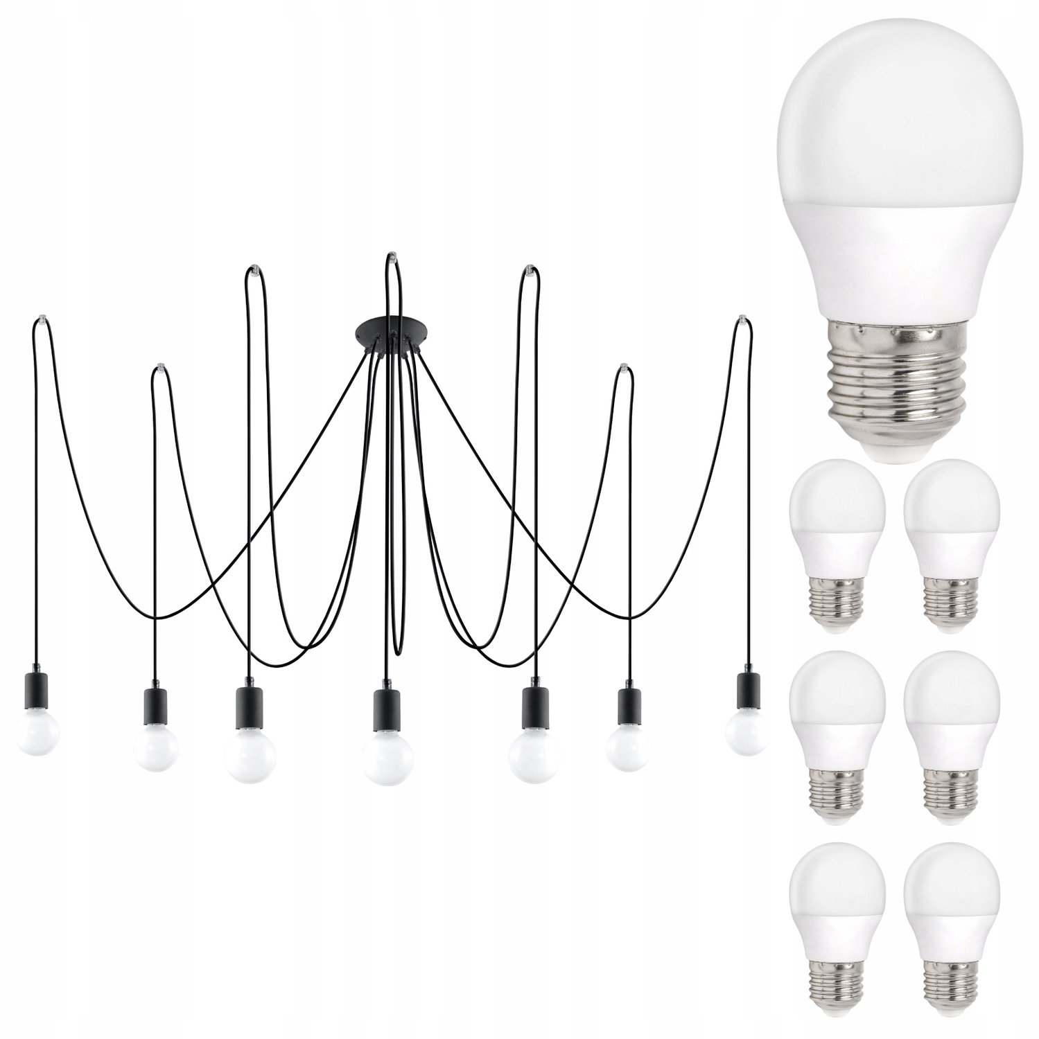 FERRO Zwarte Hanglamp Spider 7 Lichtpunten Industriële Stijl