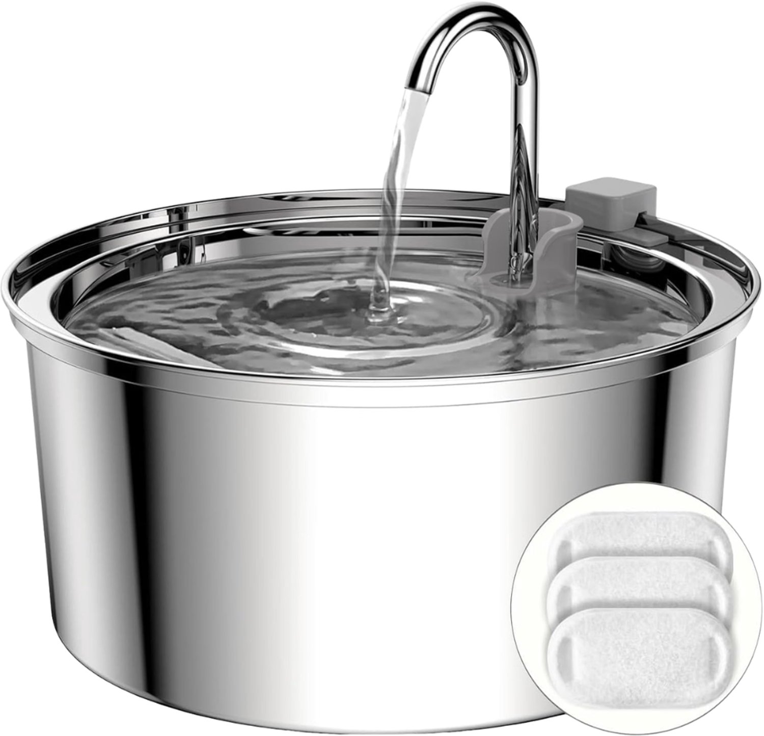 Verte - Drinkfontein Kat - 3,2 Liter - Roestvrijstalen Kattenfontein - Waterdispenser Voor Katten En Honden - Met Een Verbeterde Pomp - 3 Vervangingsfilters