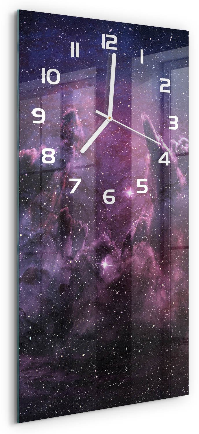 Tulup Wandklok - Mist Gekleurde Glazen Klok - 30x60 cm - Paars Glazen Klok Met Print - Witte handen - Rechthoekige Klok - Moderne Wandklok Glas - Wandklok Glas Decoratie