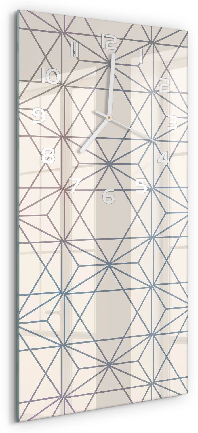 Tulup Wandklok - Geometrische achtergrond Glazen Klok Met Print - 30x60 cm - Beige Wandklok Glas Met Motief - Witte handen - Rechthoekige Klok - Wandklok Glas Decoratie - Gekleurde Glazen Klok