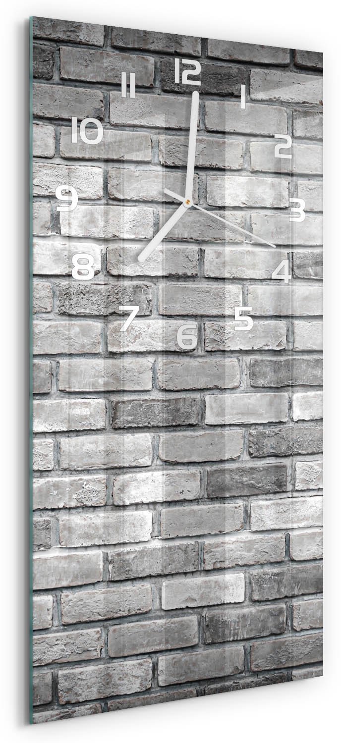 Tulup Wandklok - Bakstenen muur Gekleurde Glazen Klok - 30x60 cm - Grijs Glazen Klok Met Print - Witte handen - Rechthoekige Klok - Moderne Wandklok Glas - Wandklok Glas Decoratie