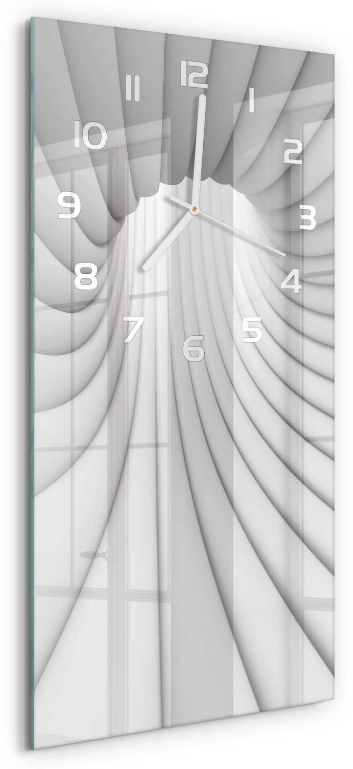 Tulup Wandklok - Tunnel van abstractie Decoratieve Glazen Klok - 30x60 cm - Wit Glazen Wandklok Design - Witte handen - Rechthoekige Klok - Glazen Klok Met Print - Wandklok Glas Met Motief