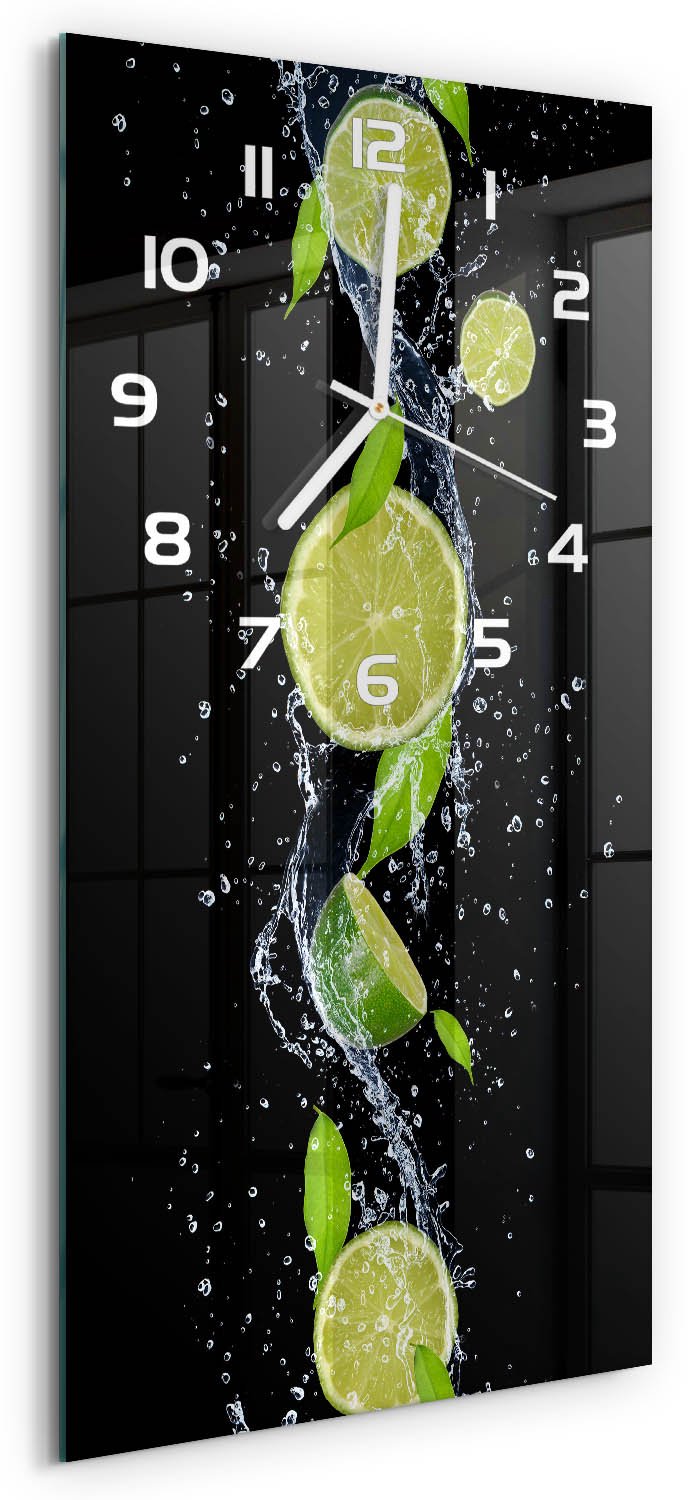 Tulup Wandklok - Kalk en water Klok Glas Met Opdruk - 30x60 cm - Groente Moderne Wandklok Glas - Witte handen - Rechthoekige Klok - Decoratieve Glazen Klok - Glazen Wandklok Design