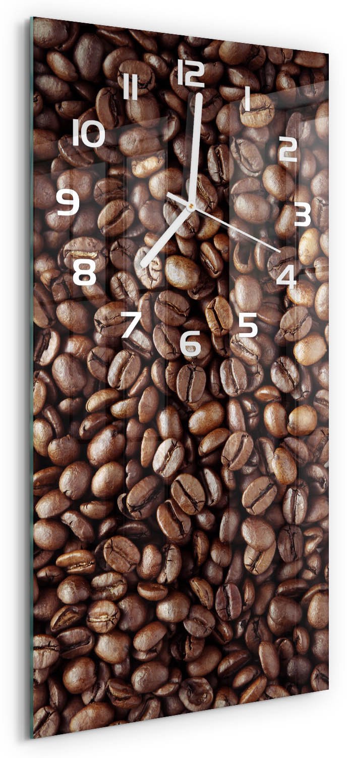Tulup Wandklok - Koffiebonen Glazen Klok Met Print - 30x60 cm - Bruin Wandklok Glas Met Motief - Witte handen - Rechthoekige Klok - Wandklok Glas Decoratie - Gekleurde Glazen Klok