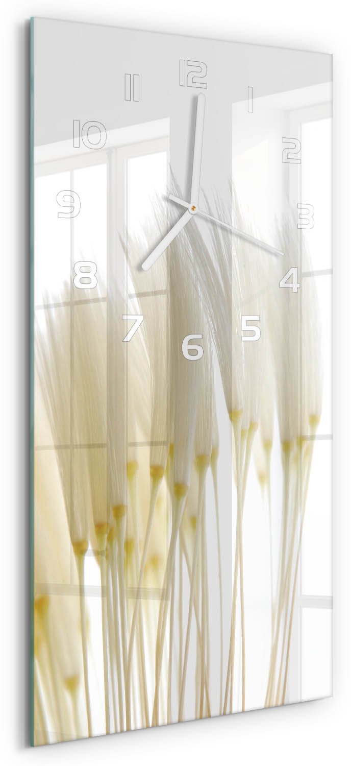 Tulup Wandklok - Paardenbloemzaden Gekleurde Glazen Klok - 30x60 cm - Wit Glazen Klok Met Print - Witte handen - Rechthoekige Klok - Moderne Wandklok Glas - Wandklok Glas Decoratie