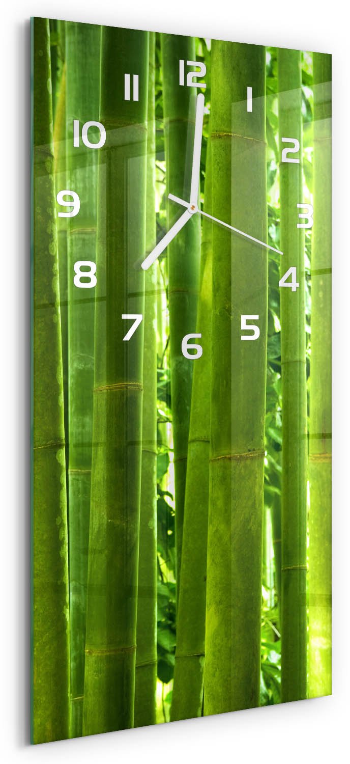 Tulup Wandklok - Bamboe Glazen Klok Met Print - 30x60 cm - Groente Wandklok Glas Met Motief - Witte handen - Rechthoekige Klok - Wandklok Glas Decoratie - Gekleurde Glazen Klok