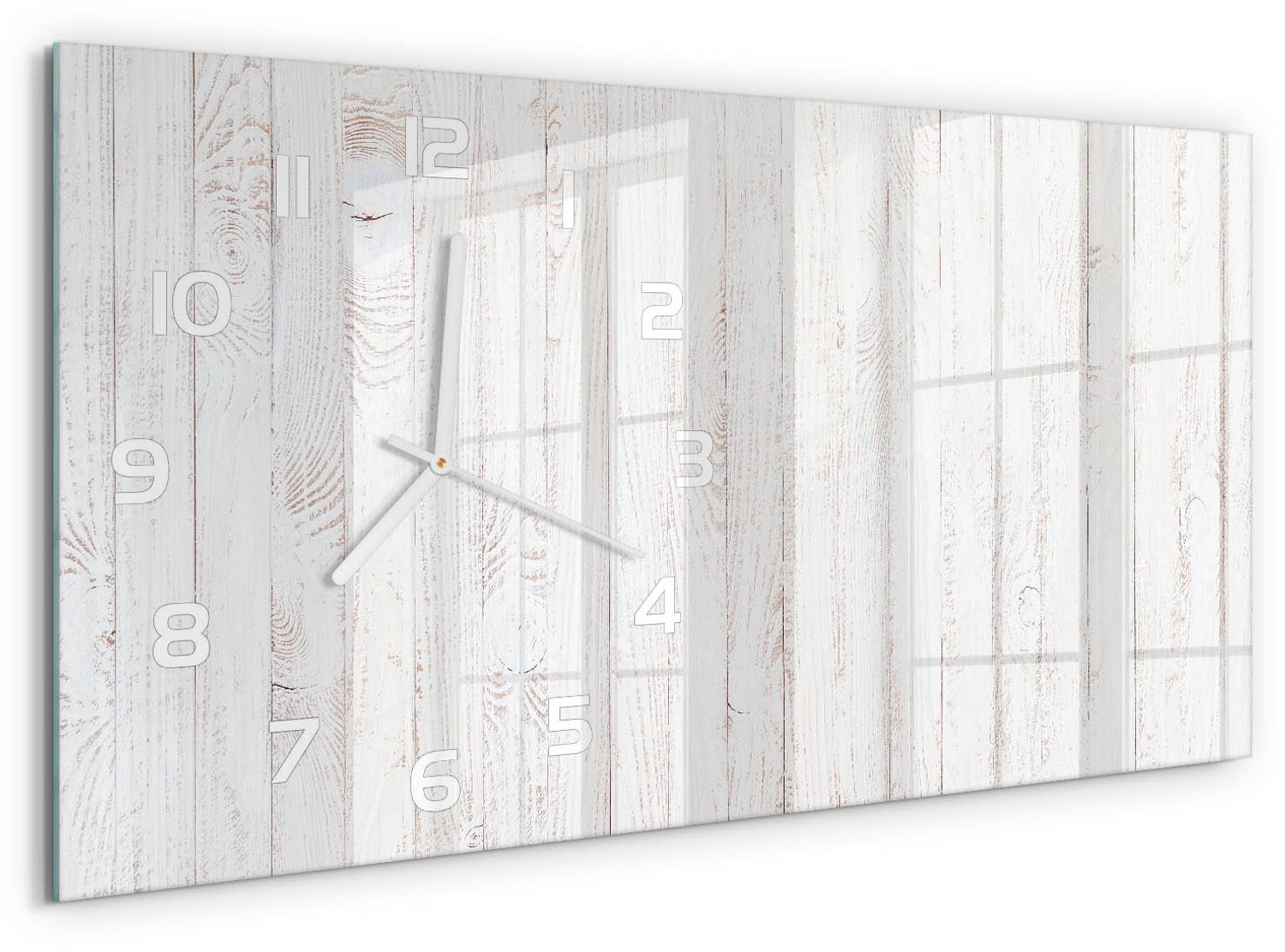TULUP Wandklok - Houten achtergrond Klok Glas Met Opdruk - 60x30 cm - Wit Moderne Wandklok Glas - Witte handen - Rechthoekige Klok - Decoratieve Glazen Klok - Glazen Wandklok Design