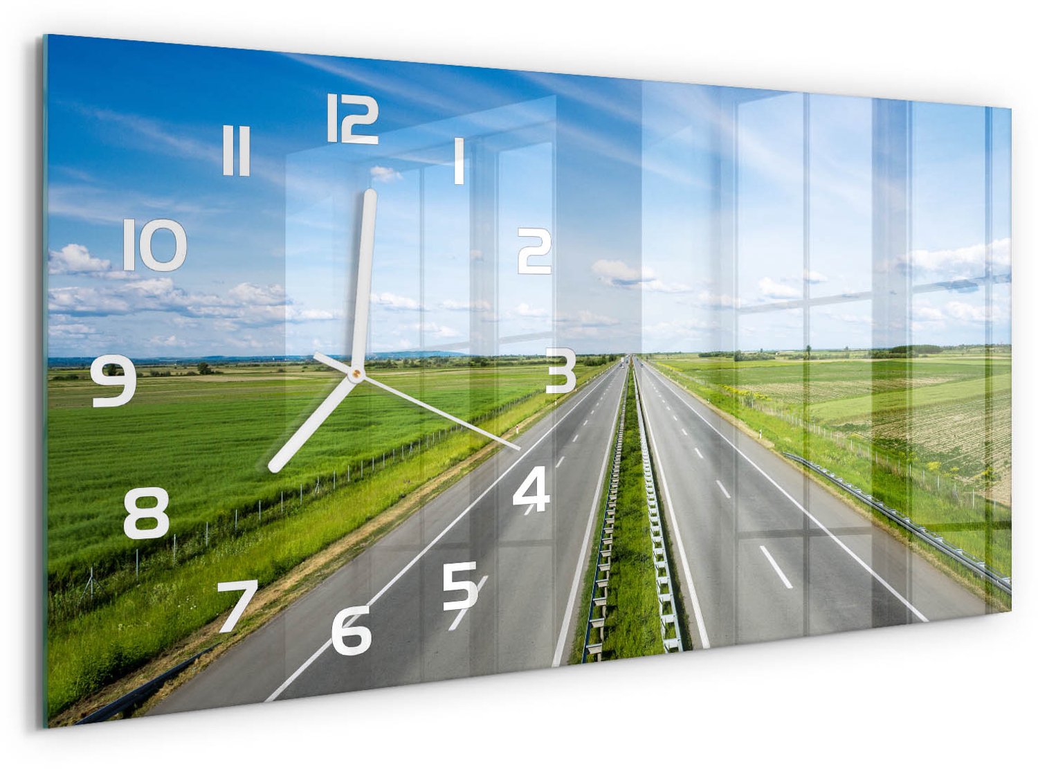 TULUP Wandklok - Snelweg Klok Glas Met Opdruk - 60x30 cm - Groente Moderne Wandklok Glas - Witte handen - Rechthoekige Klok - Decoratieve Glazen Klok - Glazen Wandklok Design