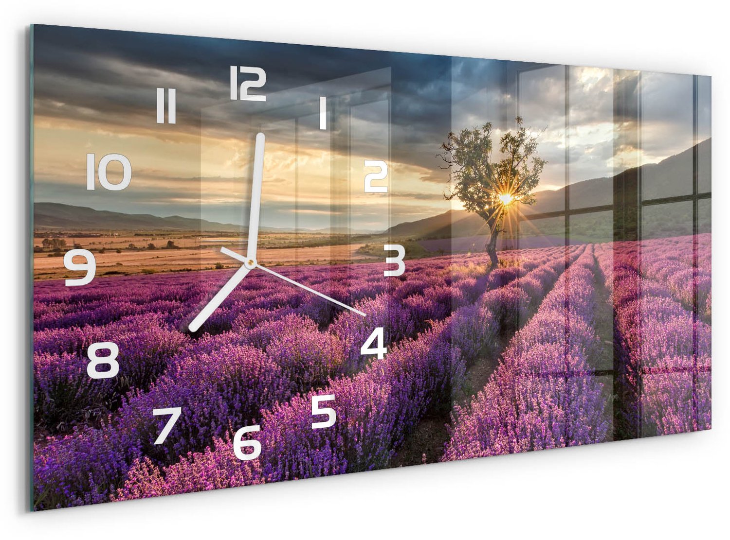 TULUP Wandklok - Mojito Moderne Wandklok Glas - 60x30 cm - Paars Wandklok Glas Decoratie - Witte handen - Rechthoekige Klok - Glazen Wandklok Design - Klok Glas Met Opdruk