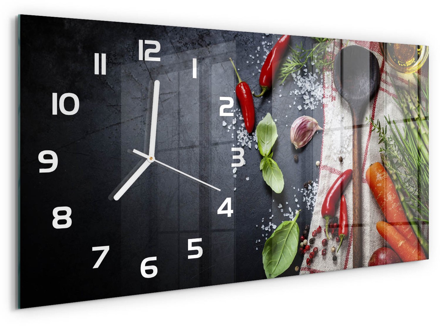 TULUP Wandklok - Onderdelen Klok Glas Met Opdruk - 60x30 cm - Veelkleurig Moderne Wandklok Glas - Witte handen - Rechthoekige Klok - Decoratieve Glazen Klok - Glazen Wandklok Design