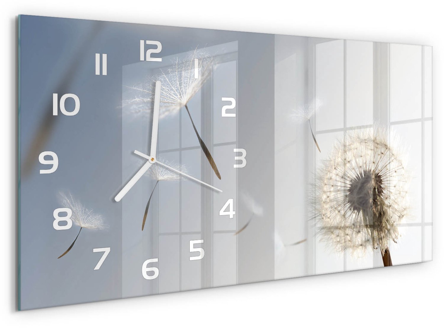 TULUP Wandklok - Geometrische achtergrond Wandklok Glas Met Motief - 60x30 cm - Blauw Decoratieve Glazen Klok - Witte handen - Rechthoekige Klok - Gekleurde Glazen Klok - Glazen Klok Met Print