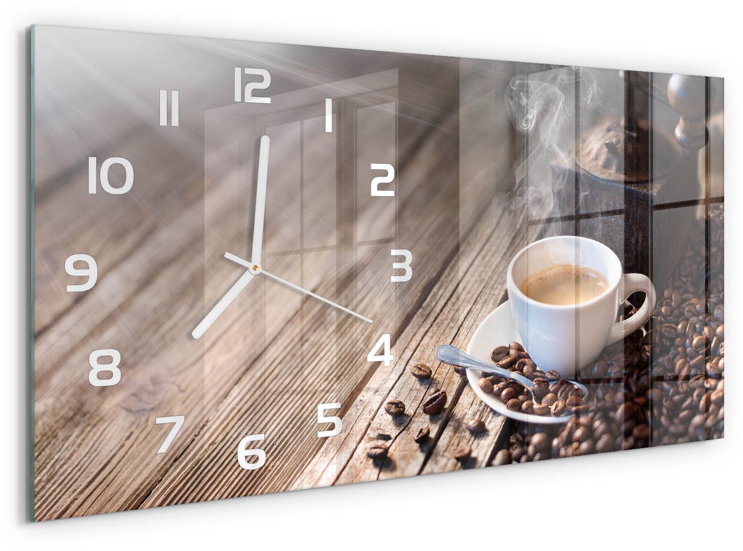 TULUP Wandklok - Kopje koffie Moderne Wandklok Glas - 60x30 cm - Bruin Wandklok Glas Decoratie - Witte handen - Rechthoekige Klok - Glazen Wandklok Design - Klok Glas Met Opdruk