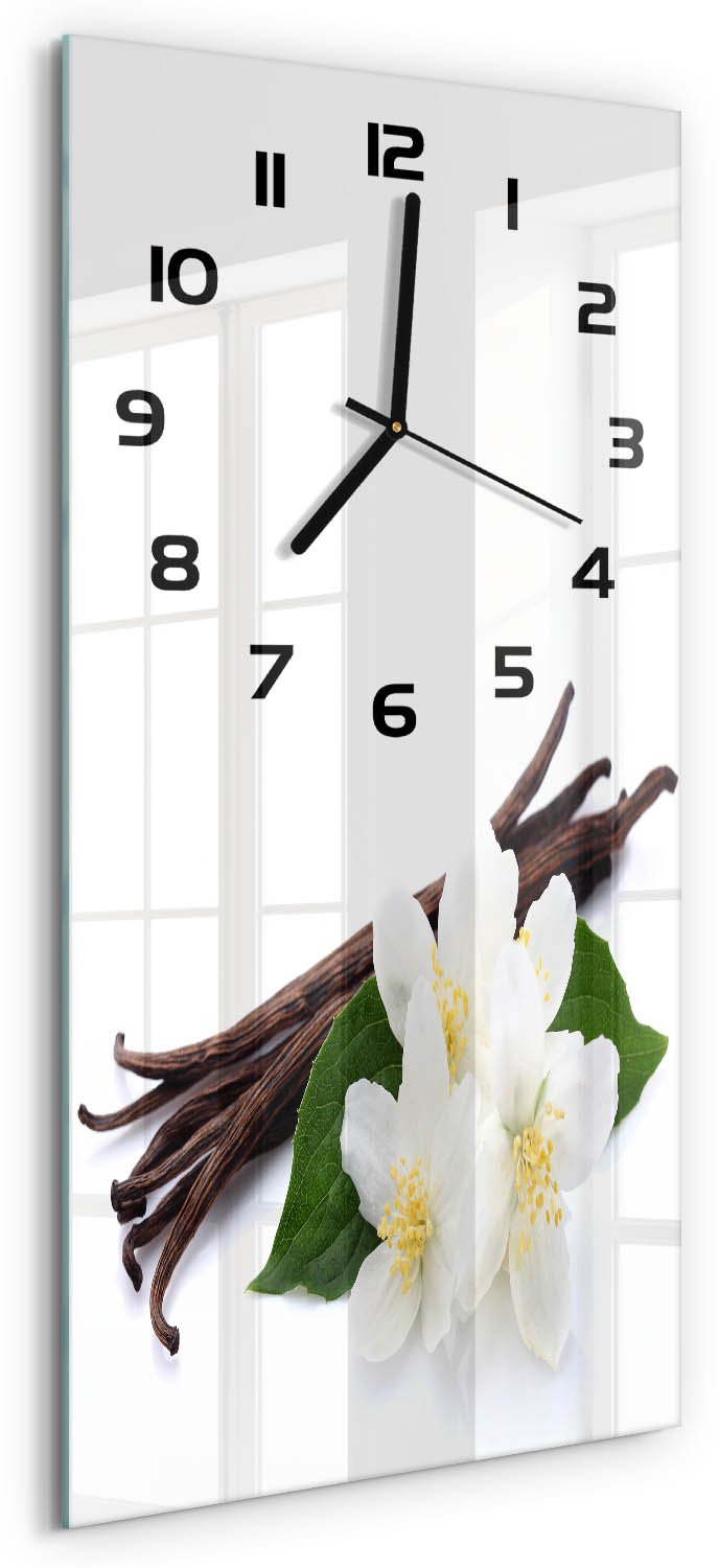 Tulup Wandklok - Jasmijn en vanille Gekleurde Glazen Klok - 30x60 cm - Bruin Glazen Klok Met Print - Zwarte handen - Rechthoekige Klok - Moderne Wandklok Glas - Wandklok Glas Decoratie