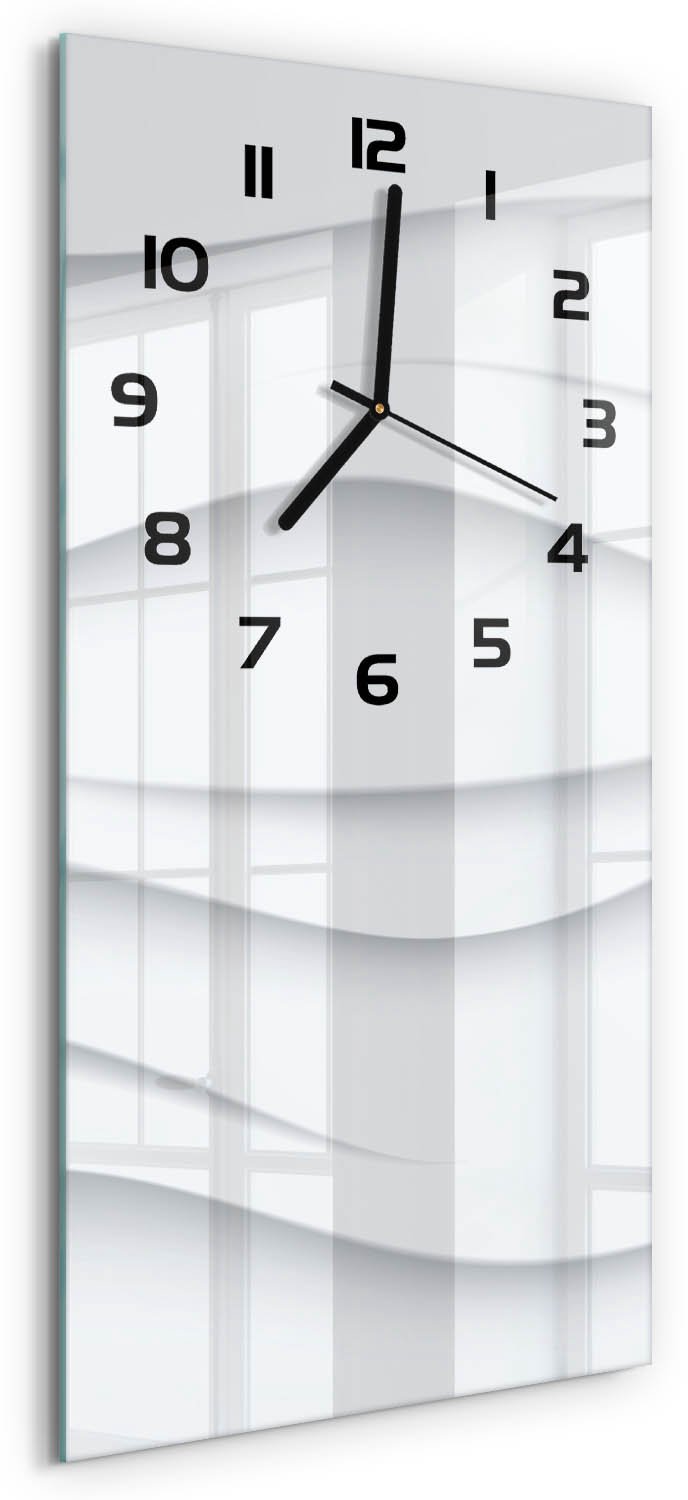 Tulup Wandklok - Golfabstractie Klok Glas Met Opdruk - 30x60 cm - Wit Moderne Wandklok Glas - Zwarte handen - Rechthoekige Klok - Decoratieve Glazen Klok - Glazen Wandklok Design