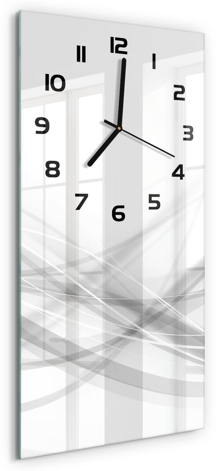 Tulup Wandklok - Golfabstractie Wandklok Glas Decoratie - 30x60 cm - Wit Gekleurde Glazen Klok - Zwarte handen - Rechthoekige Klok - Klok Glas Met Opdruk - Moderne Wandklok Glas