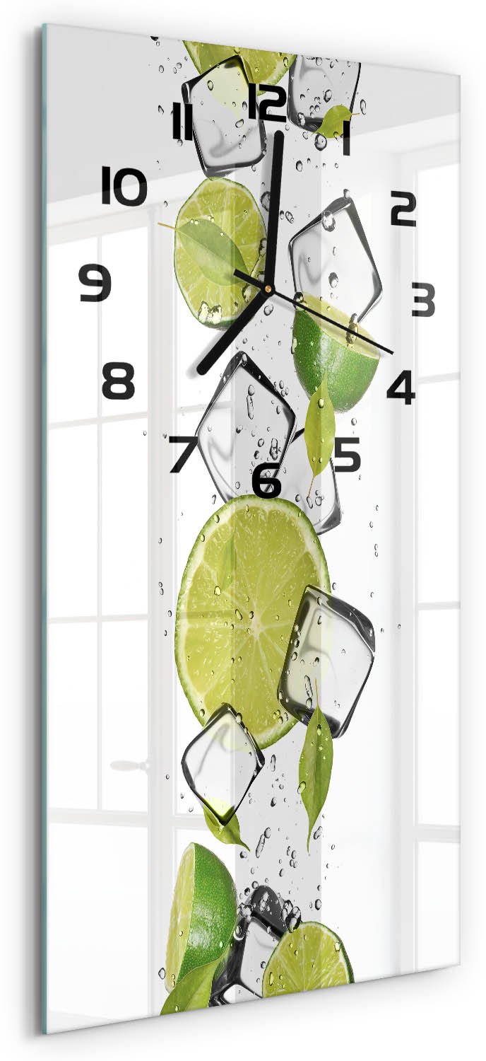 Tulup Wandklok - Limoen met ijs Wandklok Glas Decoratie - 30x60 cm - Groente Gekleurde Glazen Klok - Zwarte handen - Rechthoekige Klok - Klok Glas Met Opdruk - Moderne Wandklok Glas