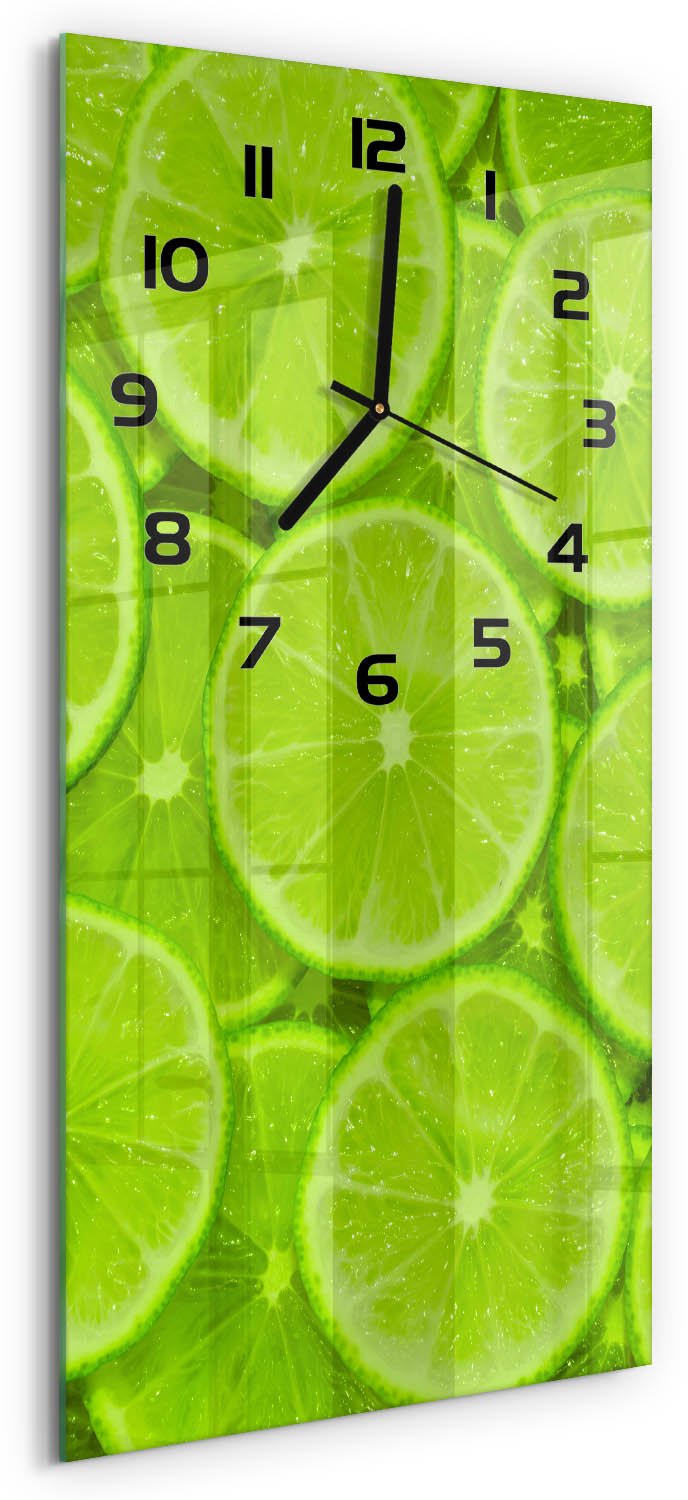 Tulup Wandklok - Limoenen Glazen Wandklok Design - 30x60 cm - Groente Klok Glas Met Opdruk - Zwarte handen - Rechthoekige Klok - Wandklok Glas Met Motief - Decoratieve Glazen Klok