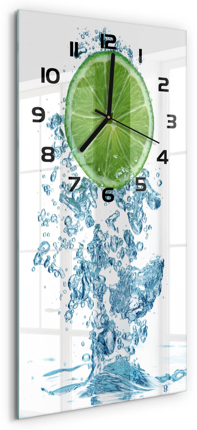 Tulup Wandklok - Kalk onder water Glazen Wandklok Design - 30x60 cm - Groente Klok Glas Met Opdruk - Zwarte handen - Rechthoekige Klok - Wandklok Glas Met Motief - Decoratieve Glazen Klok