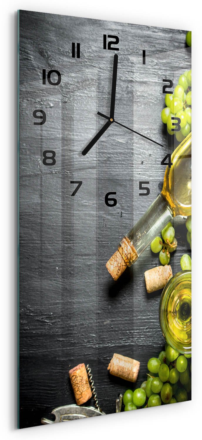 Tulup Wandklok - Witte wijn en fruit Moderne Wandklok Glas - 30x60 cm - Groente Wandklok Glas Decoratie - Zwarte handen - Rechthoekige Klok - Glazen Wandklok Design - Klok Glas Met Opdruk