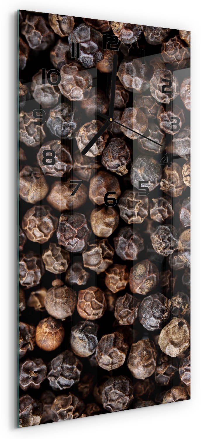 Tulup Wandklok - Peperkorrels Moderne Wandklok Glas - 30x60 cm - Bruin Wandklok Glas Decoratie - Zwarte handen - Rechthoekige Klok - Glazen Wandklok Design - Klok Glas Met Opdruk