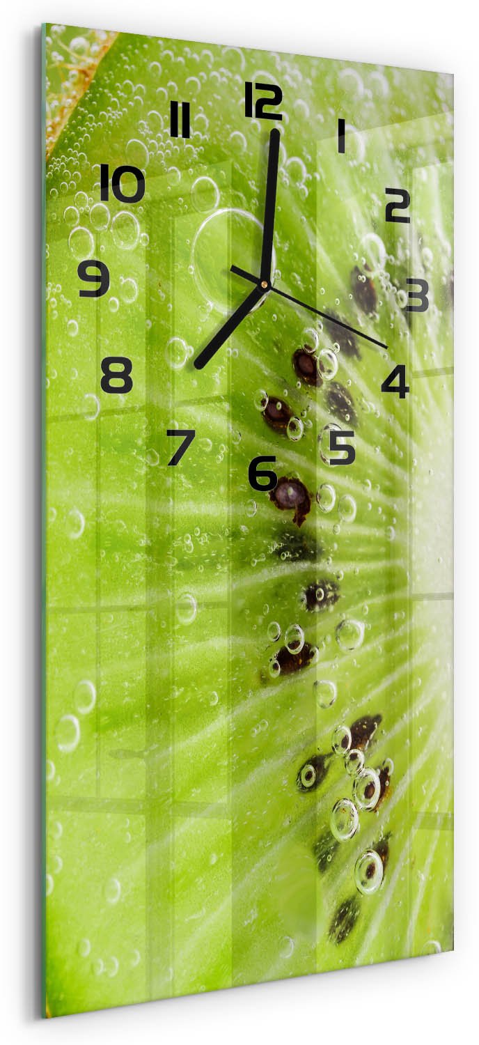 Tulup Wandklok - Kiwi Decoratieve Glazen Klok - 30x60 cm - Groente Glazen Wandklok Design - Zwarte handen - Rechthoekige Klok - Glazen Klok Met Print - Wandklok Glas Met Motief