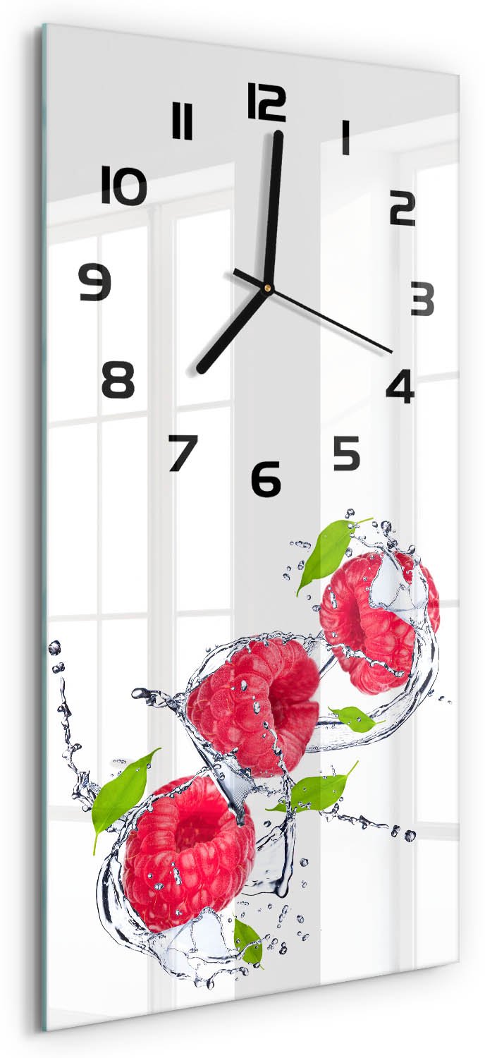 Tulup Wandklok - Framboos en water Glazen Klok Met Print - 30x60 cm - Roze Wandklok Glas Met Motief - Zwarte handen - Rechthoekige Klok - Wandklok Glas Decoratie - Gekleurde Glazen Klok