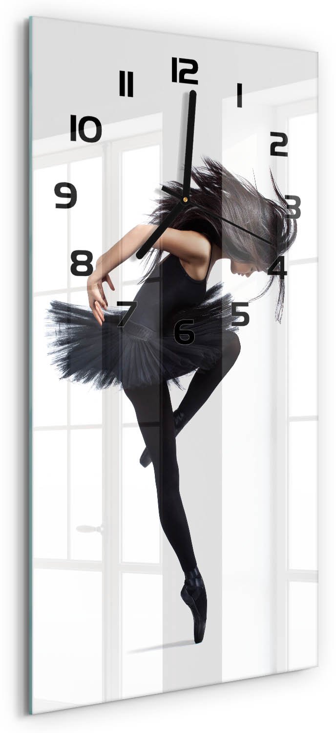 Tulup Wandklok - Ballerina Wandklok Glas Met Motief - 30x60 cm - Zwart Decoratieve Glazen Klok - Zwarte handen - Rechthoekige Klok - Gekleurde Glazen Klok - Glazen Klok Met Print