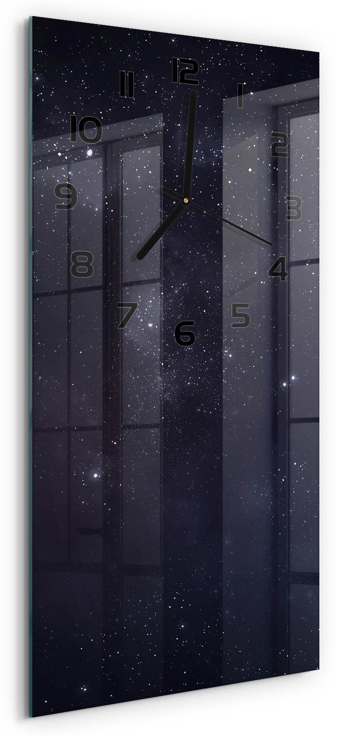 Tulup Wandklok - Sterrenbeeld Moderne Wandklok Glas - 30x60 cm - Zwart Wandklok Glas Decoratie - Zwarte handen - Rechthoekige Klok - Glazen Wandklok Design - Klok Glas Met Opdruk