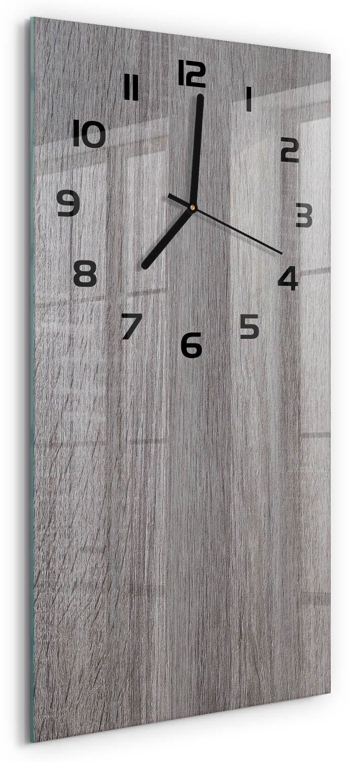 Tulup Wandklok - Hout Decoratieve Glazen Klok - 30x60 cm - Bruin Glazen Wandklok Design - Zwarte handen - Rechthoekige Klok - Glazen Klok Met Print - Wandklok Glas Met Motief