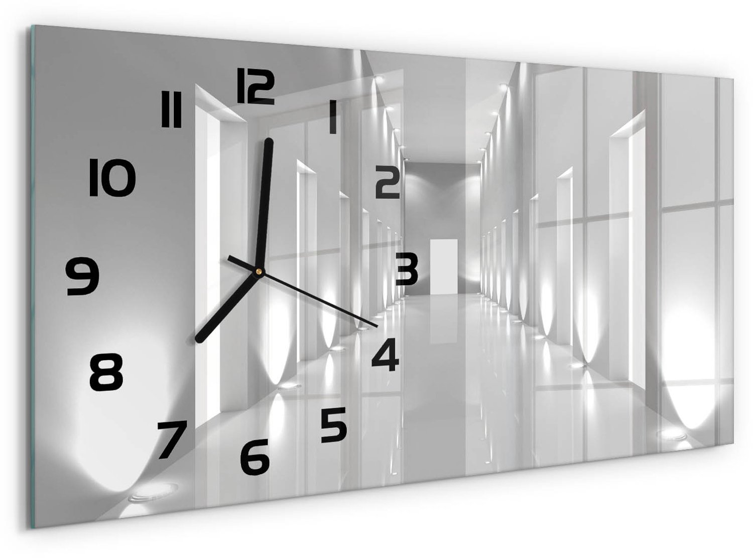 TULUP Wandklok - Hal Klok Glas Met Opdruk - 60x30 cm - Wit Moderne Wandklok Glas - Zwarte handen - Rechthoekige Klok - Decoratieve Glazen Klok - Glazen Wandklok Design