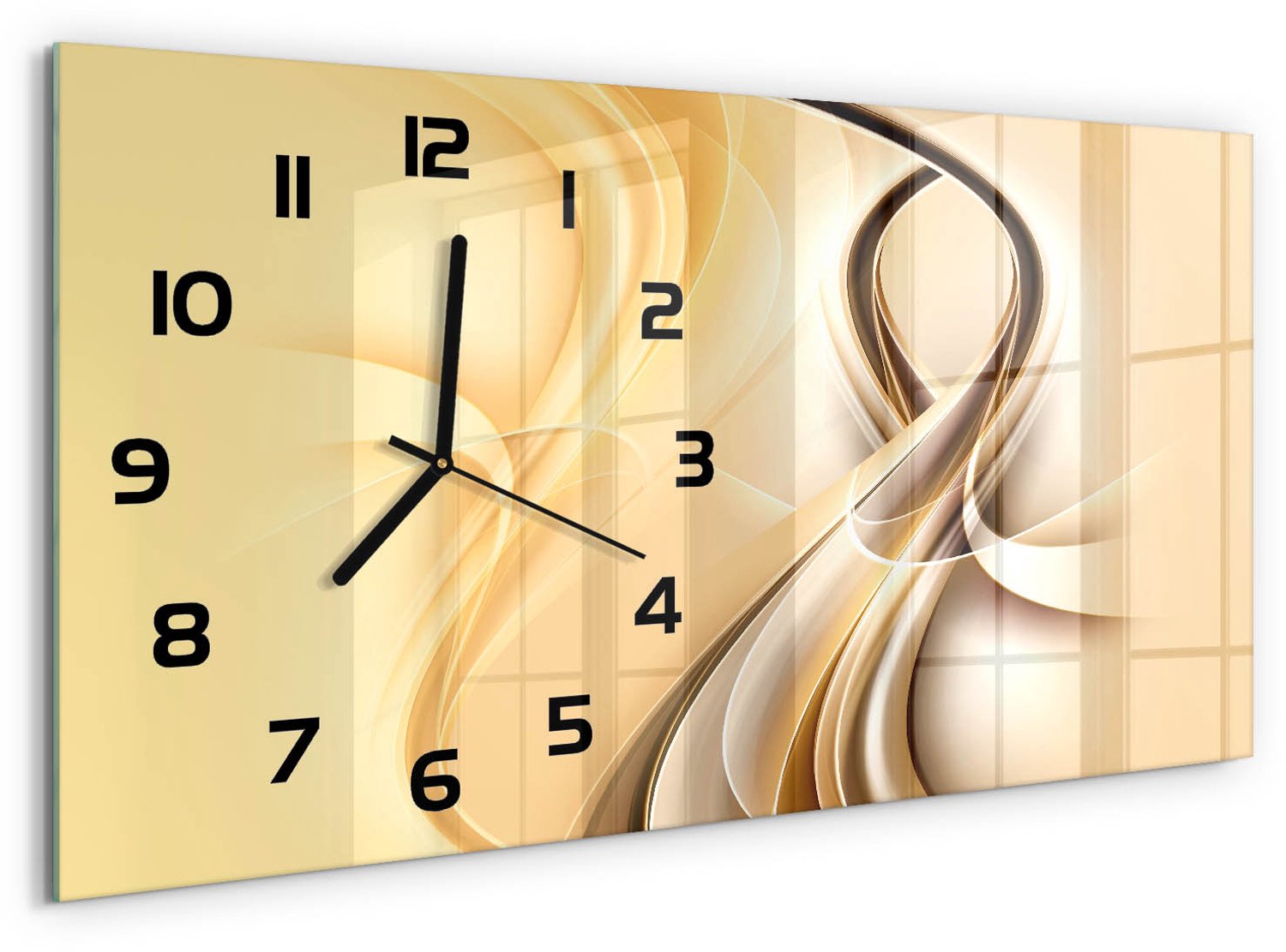 TULUP Wandklok - Golfabstractie Gekleurde Glazen Klok - 60x30 cm - Geel Glazen Klok Met Print - Zwarte handen - Rechthoekige Klok - Moderne Wandklok Glas - Wandklok Glas Decoratie