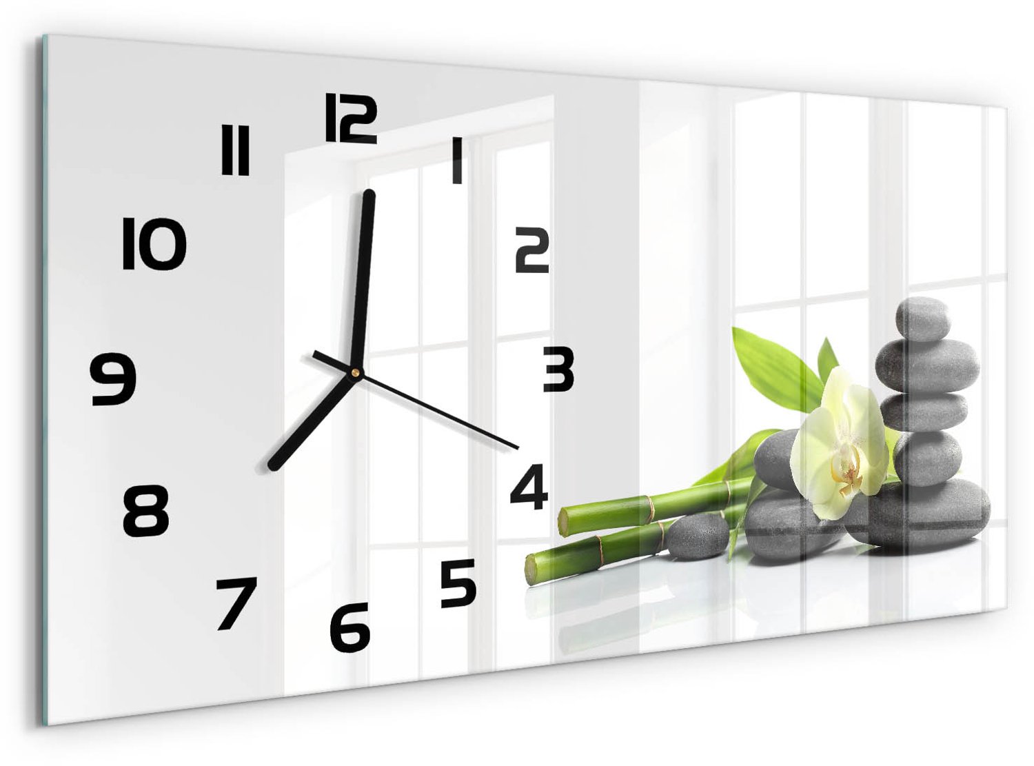 TULUP Wandklok - Orchidee Moderne Wandklok Glas - 60x30 cm - Veelkleurig Wandklok Glas Decoratie - Zwarte handen - Rechthoekige Klok - Glazen Wandklok Design - Klok Glas Met Opdruk