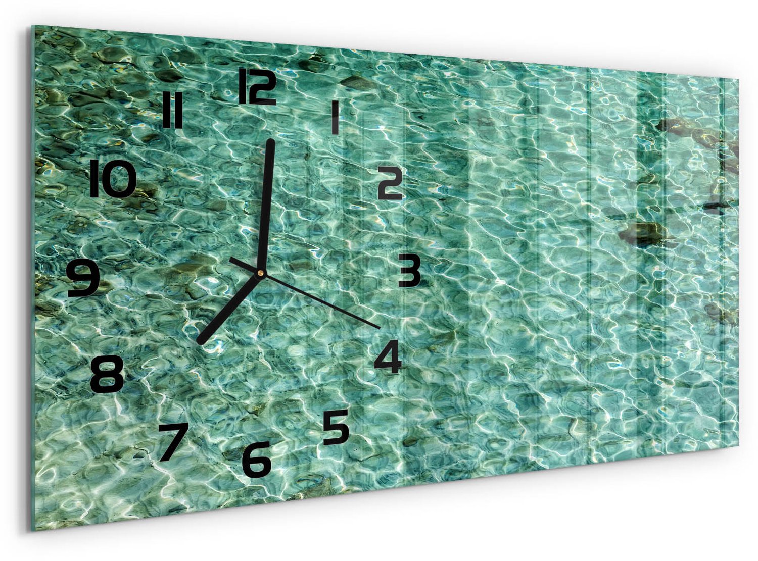 TULUP Wandklok - Transparant water Moderne Wandklok Glas - 60x30 cm - Groente Wandklok Glas Decoratie - Zwarte handen - Rechthoekige Klok - Glazen Wandklok Design - Klok Glas Met Opdruk