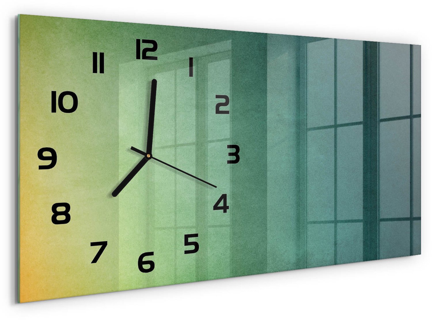 TULUP Wandklok - Zeegradiënten Wandklok Glas Decoratie - 60x30 cm - Veelkleurig Gekleurde Glazen Klok - Zwarte handen - Rechthoekige Klok - Klok Glas Met Opdruk - Moderne Wandklok Glas