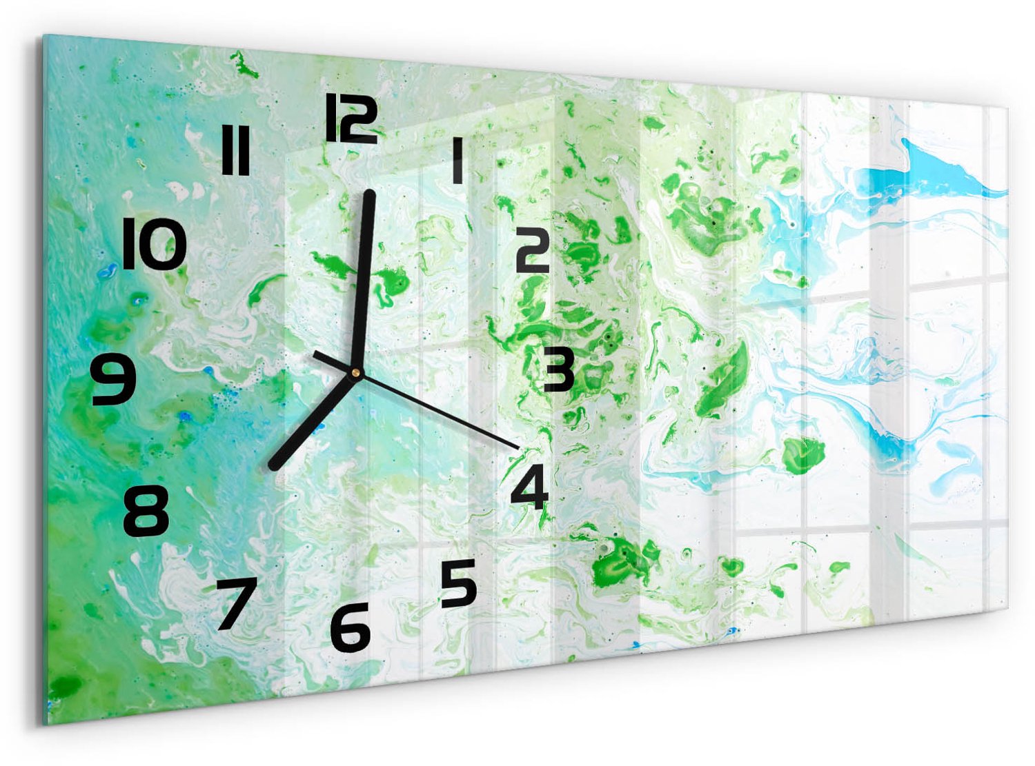 TULUP Wandklok - Abstracte achtergrond Moderne Wandklok Glas - 60x30 cm - Groente Wandklok Glas Decoratie - Zwarte handen - Rechthoekige Klok - Glazen Wandklok Design - Klok Glas Met Opdruk