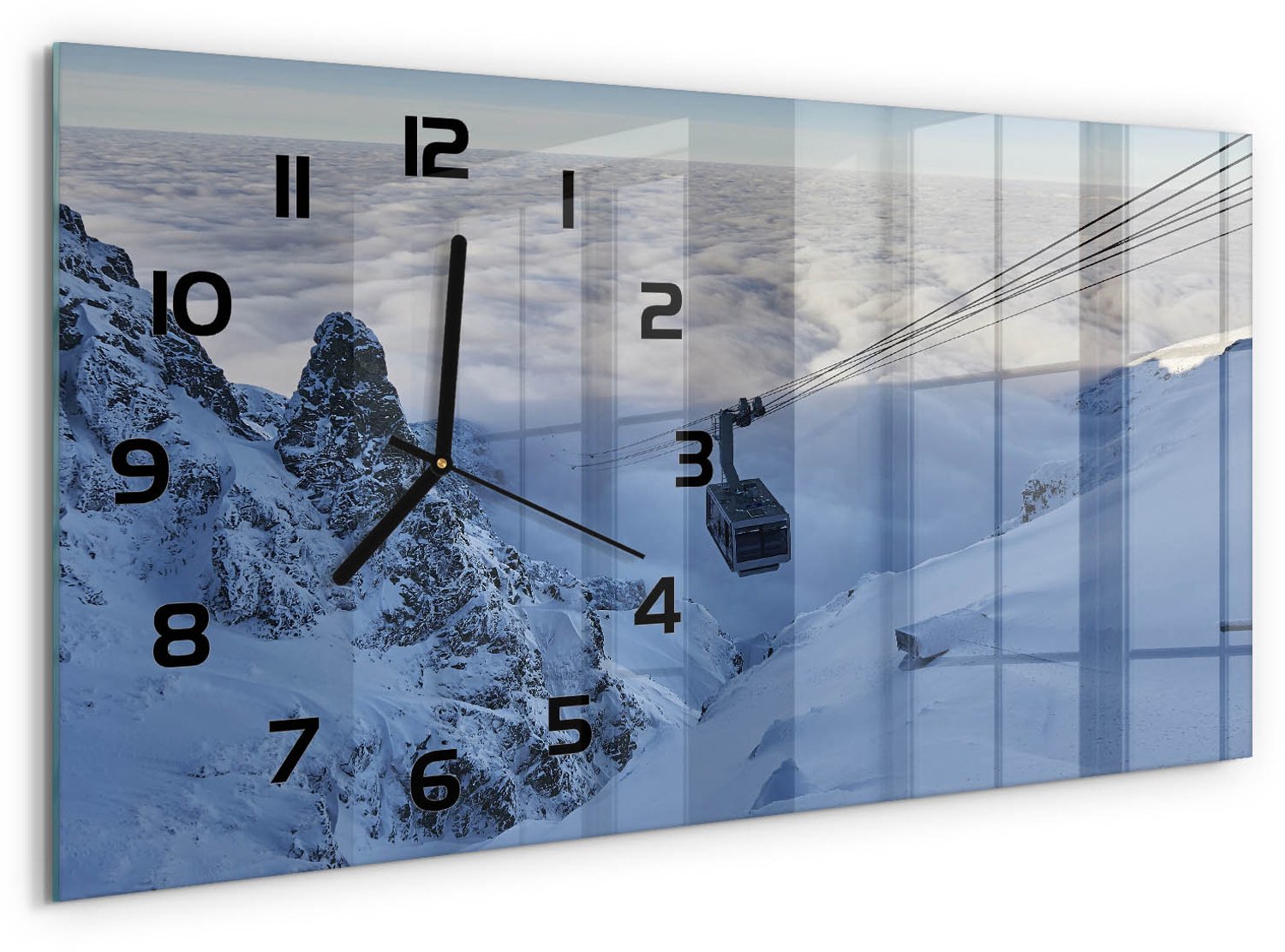 TULUP Wandklok - Achtbaan Gekleurde Glazen Klok - 60x30 cm - Wit Glazen Klok Met Print - Zwarte handen - Rechthoekige Klok - Moderne Wandklok Glas - Wandklok Glas Decoratie